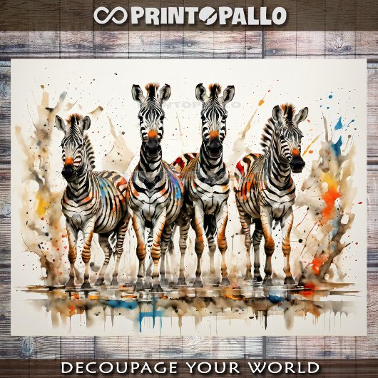 水彩スプラッシュのゼブラジャングル集団- 薄葉紙