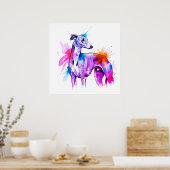 水彩スプラッシュを使用したグレイハウンドラインアート ポスター (キッチン)