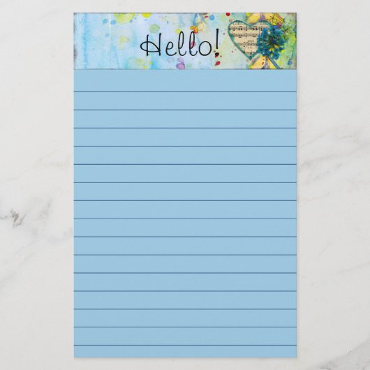水彩スプラッシュシート音楽ハートライン 便箋 (正面)