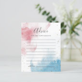 水彩スプラッシュジェンダーのリビールパーティーアドバイスカード (スタンド正面)