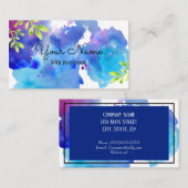 水彩スプラッシュブルー、紫葉抽象芸術 名刺 (正面/裏面)