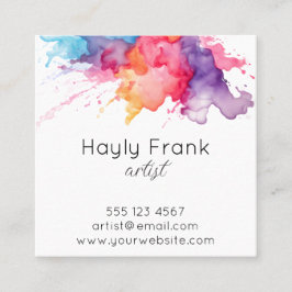 水彩スプラッシュレインボー スクエア名刺