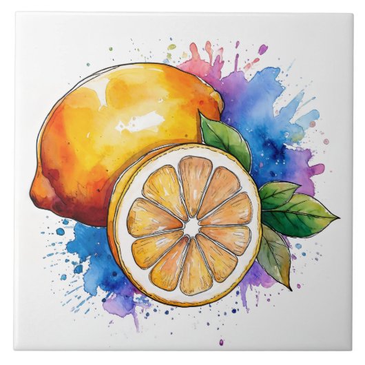 水彩スプラッシュレモン タイル (正面)