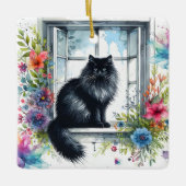 水彩スプラッシュ付きシベリア猫 セラミックオーナメント (正面)