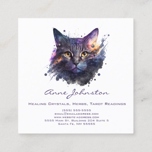 水彩スプラッシュ子猫スクエアビジネスカード スクエア名刺 (裏面)