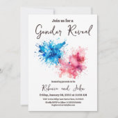 水彩スプラッシュ男の子または女の子のジェンダーの明け 招待状 (正面)