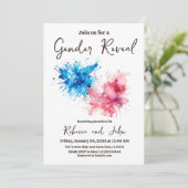 水彩スプラッシュ男の子または女の子のジェンダーの明け 招待状 (スタンド正面)