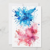 水彩スプラッシュ男の子または女の子のジェンダーの明け 招待状 (裏面)