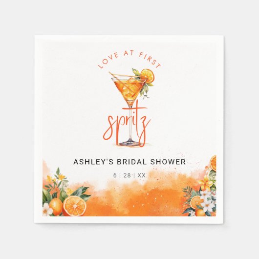 水彩スプリッツ オレンジの花 ブライダルシャワー スタンダードカクテルナプキン (正面)