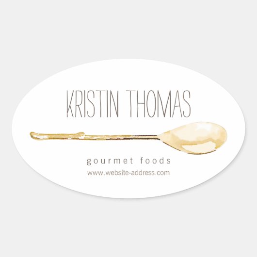 水彩スプーンケータリング、シェフIIステッカー 楕円形シール (正面)