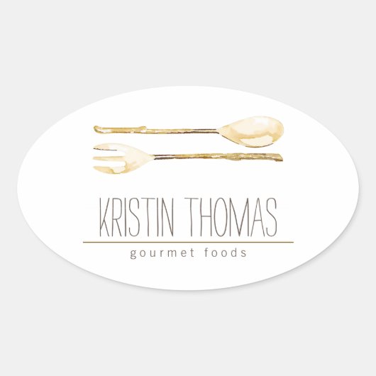 水彩スプーン及びフォークケータリング 楕円形シール (正面)