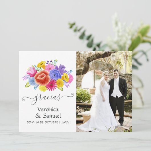 水彩スペインのフローラ結婚Fiestaの写真 サンキューカード (スタンド正面)