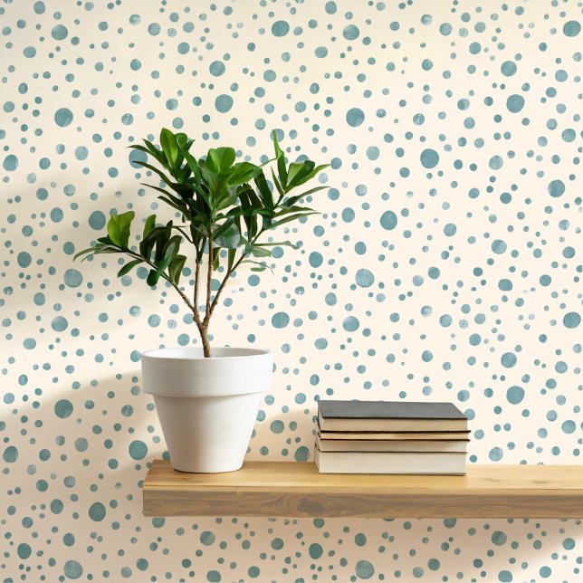 水彩スポットとドット青クリーム 壁紙 (Pretty blue and cream dots and spots watercolor patterned art wallpaper)