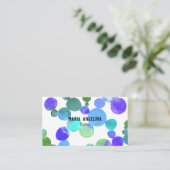 水彩スポットとドット青パープルグリーン 名刺 (スタンド正面)