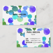 水彩スポットとドット青パープルグリーン 名刺 (正面/裏面)