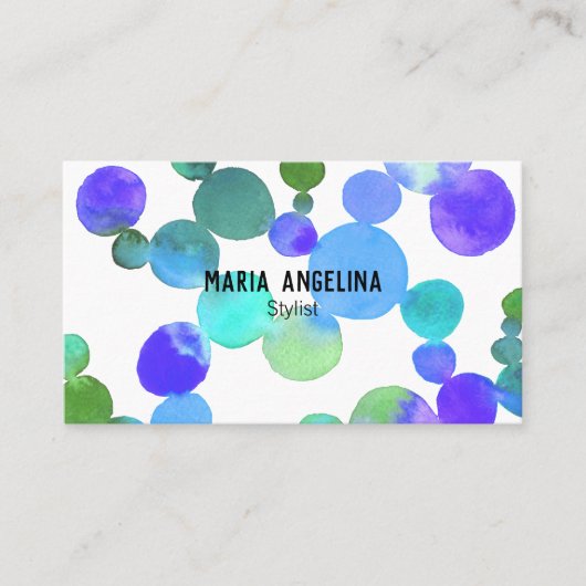 水彩スポットとドット青パープルグリーン 名刺 (正面)