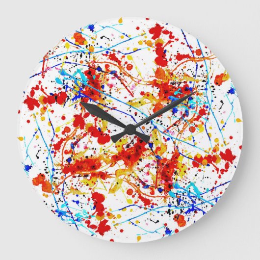 水彩スポットホワイト背景パターン ラージ壁時計 (正面)