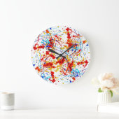 水彩スポットホワイト背景パターン ラージ壁時計 (ホーム)