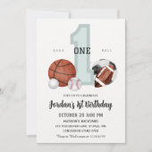 水彩スポーツ生まれ「ボールへ」第1誕生日 招待状 (正面)