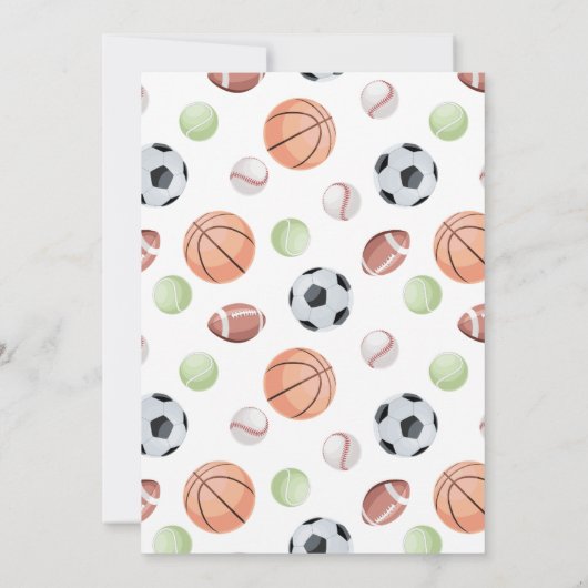 水彩スポーツ生まれ「ボールへ」第1誕生日 招待状 (裏面)