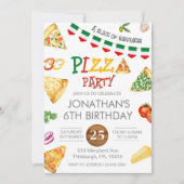 水彩スライスキッズピザパーティー誕生日インビタット 招待状 (正面)