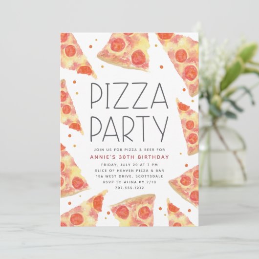 水彩スライス |任意の大事な行事ピザパーティー 招待状 (スタンド正面)