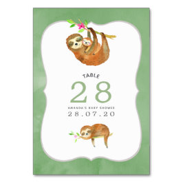 水彩スロースをテーマにしたベビシャワーテーブル番号 テーブルナンバー