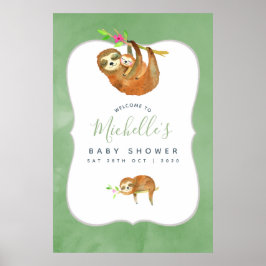 水彩スロースをテーマにしたベビースシャワーへようこそ ポスター