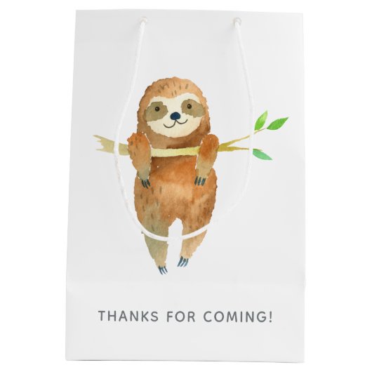 水彩スロースをテーマにしたベビースシャワー ミディアムペーパーバッグ (裏面)