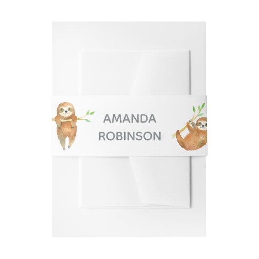 水彩スロースをテーマにしたベビースシャワー 招待状ベリーバンド (正面例)