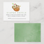 水彩スロースをテーマにした赤ちゃんシャワーおむつラッフル エンクロージャーカード (正面/裏面)