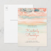 水彩スワッシュビーチ結婚式保存日付 案内ポストカード (正面/裏面)