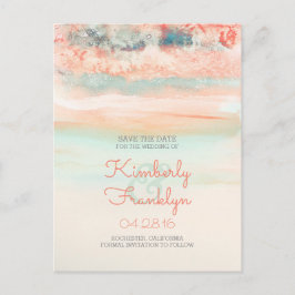 水彩スワッシュビーチ結婚式保存日付 案内ポストカード