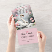 水彩スワンレイクピンクロータスフローラベビーシャワー オールインワン招待状 (貼ってはがせる)