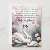 水彩スワンレイクピンクロータスフローラベビーシャワー サンキューカード (正面)