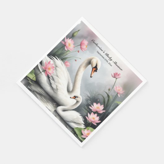 水彩スワンレイクピンクロータスフローラベビーシャワー スタンダードランチョンナプキン (角)