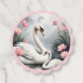 水彩スワンレイクピンクロータスフローラベビーシャワー フェイバータグ (正面)