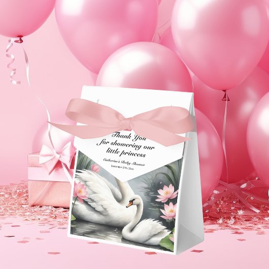 水彩スワンレイクピンクロータスフローラベビーシャワー フェイバーボックス