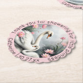 水彩スワンレイクピンクロータスフローラベビーシャワー ペーパーコースター (アングル)