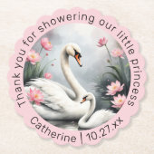 水彩スワンレイクピンクロータスフローラベビーシャワー ペーパーコースター (正面)