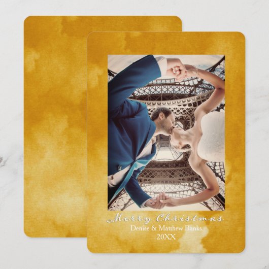 水彩セイロンイエロー　エレガントなクリスマスカード 招待状 (正面/裏面)