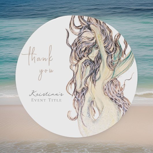 水彩セクシー人魚スタイリッシュサンクス ラウンドシール