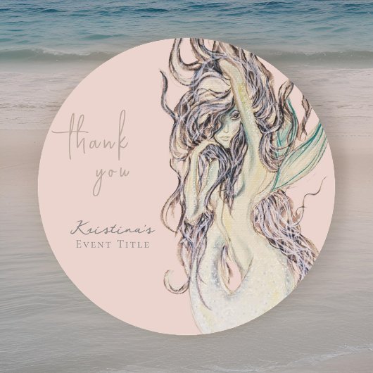水彩セクシー人魚ピンクサンクス ラウンドシール