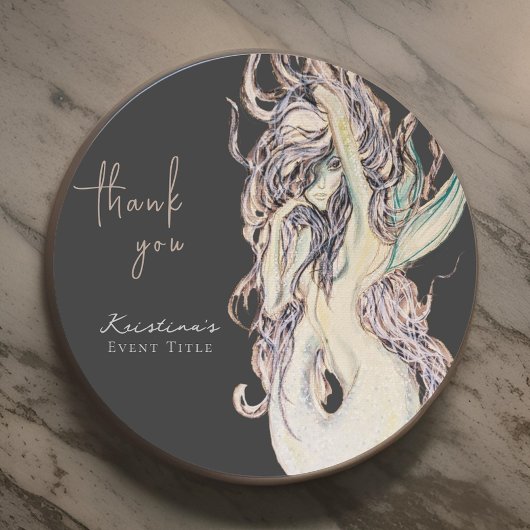 水彩セクシー人魚ブラックサンクス ラウンドシール