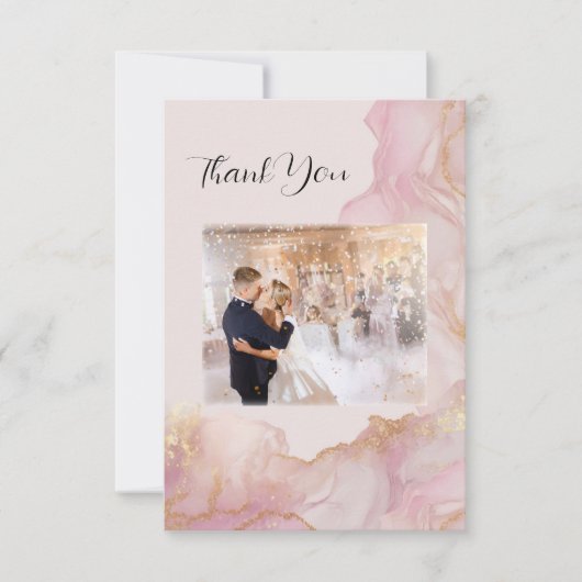 水彩セラピナピンクと金ゴールド結婚ズ サンキューカード (正面)