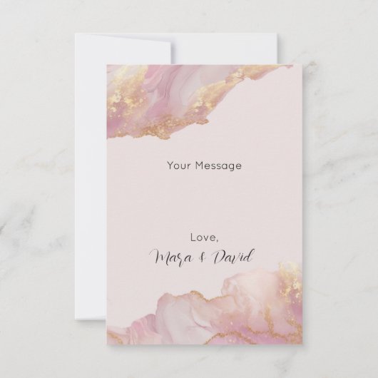 水彩セラピナピンクと金ゴールド結婚ズ サンキューカード (裏面)