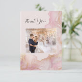水彩セラピナピンクと金ゴールド結婚ズ サンキューカード (スタンド正面)