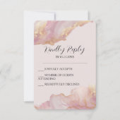 水彩セラピナピンクと金ゴールド結婚式RSVP 招待状 (正面)