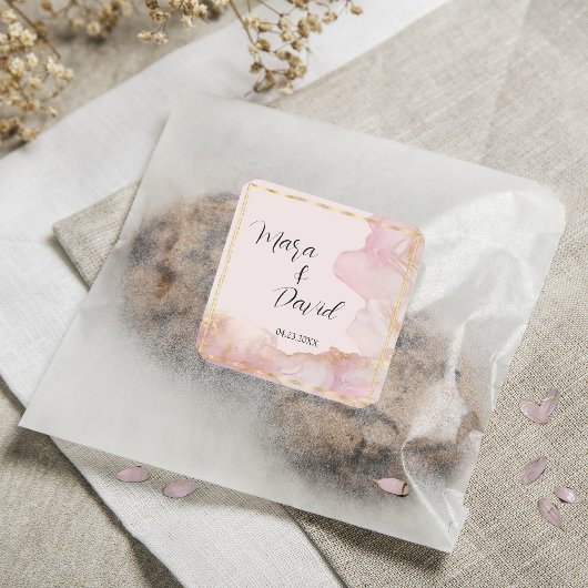 水彩セラピナピンクと金ゴールド スクエアシール