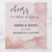 水彩セラピナピンクと金ゴールド ワインラベル (シングルラベル)